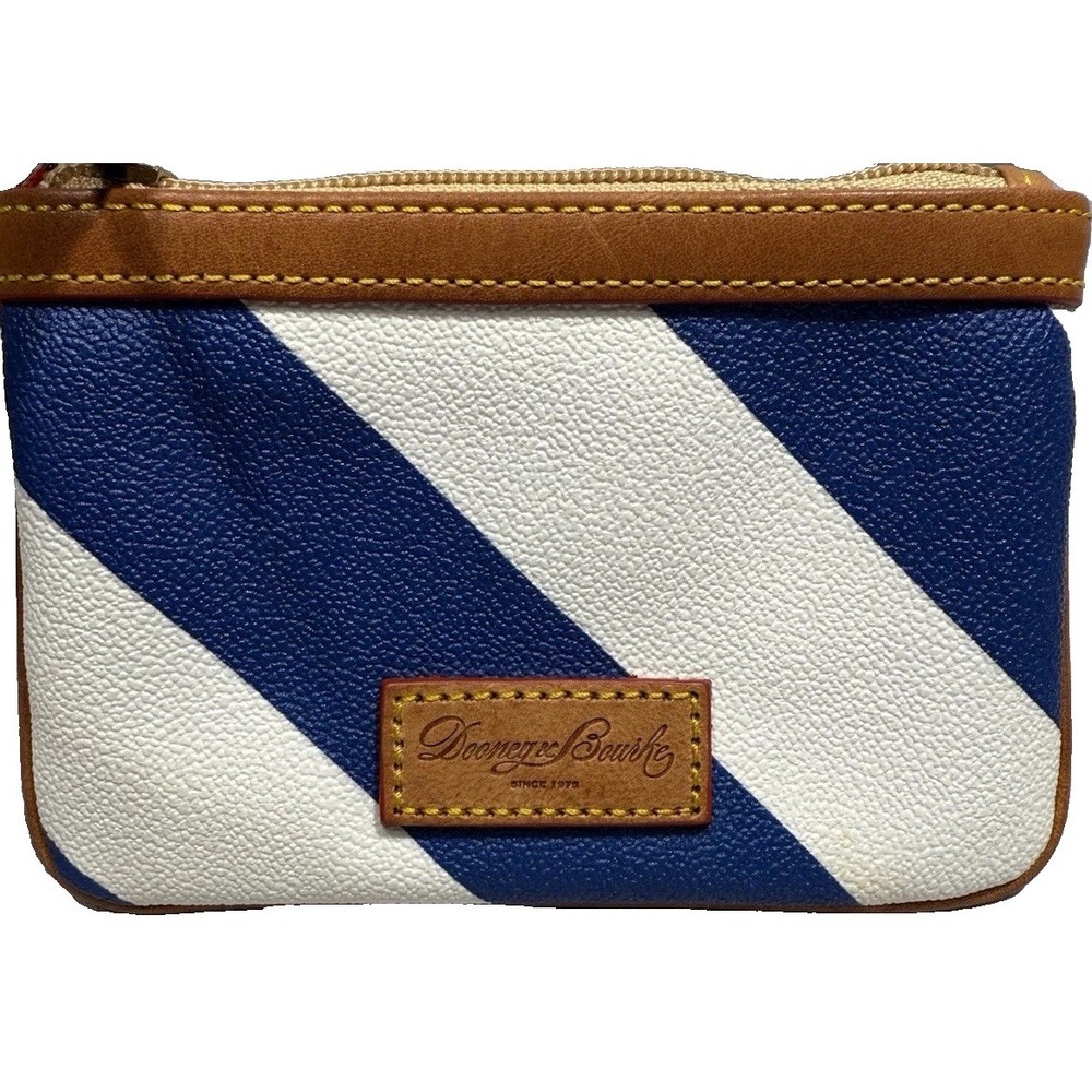 Dooney & Bourke Wallet Leather Wristlet Zip Blue & White Stripe Coin Case‎ NWOT